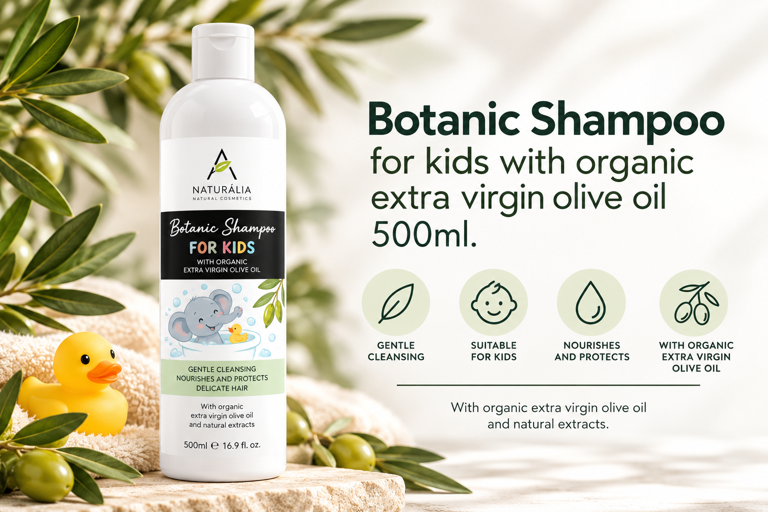 Champú botánico infantil ALNATURAL con aceite de oliva virgen extra ecológico 500 ml