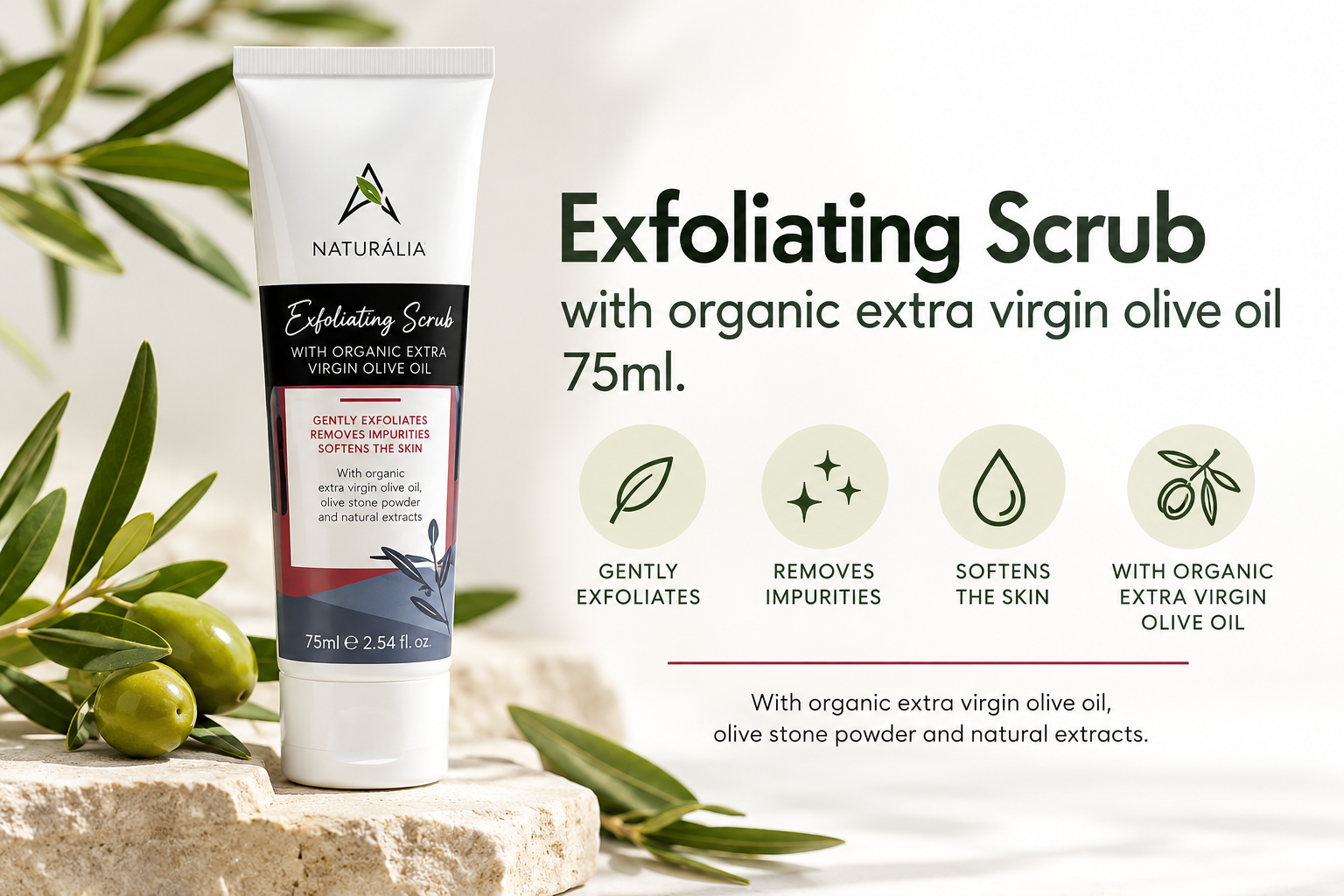 Exfoliante ALNATURAL con aceite de oliva virgen extra ecológico 75 ml